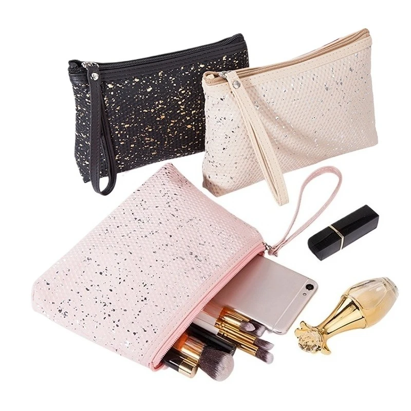 New Fashion sequin PU Leather Makeup Bag Cosmetic Bag Large Capacity Portable Women's Handheld Makeup Storage Bag
