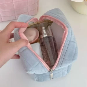 Zipper Large Solid Color Cosmetic Bag Cute Makeup Bag for Women Travel Make Up Toiletry Bag Washing Pouch Plush Pen Pouch