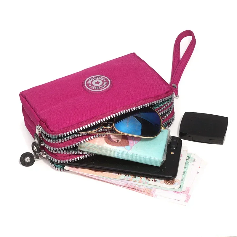 New Portable Women Wallets Phone Pouch Fashion Three Zippers Mini Bag Big Capacity Women Wallet Make-up Bag Coin Purse Handbag - Image 3
