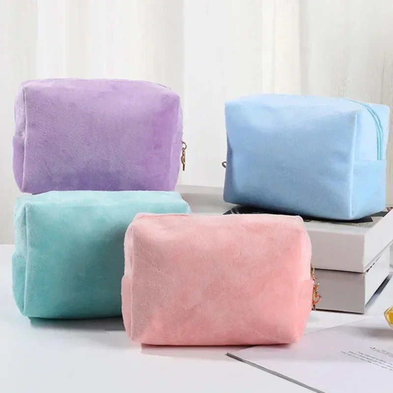 Zipper Large Solid Color Cosmetic Bag Cute Makeup Bag for Women Travel Make Up Toiletry Bag Washing Pouch Plush Pen Pouch - Image 6