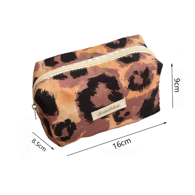 Leopard Print Cosmetic Bag Box Shaped Travel Organizer Women Makeup Pouch Storage Bags - Image 2