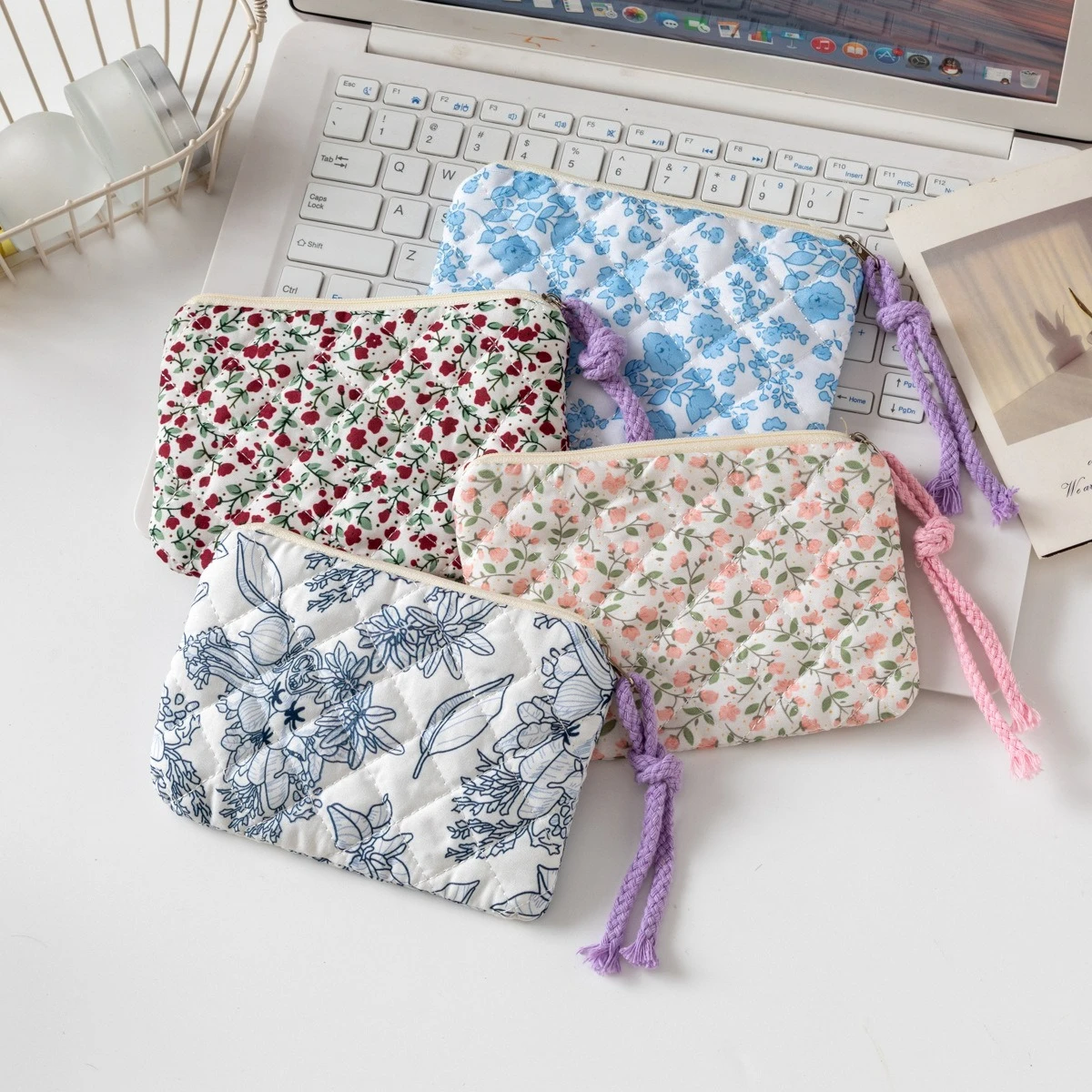 Kawaii Floral Travel Coin Purse Lipstick Cosmetic Small Storage Bag Cute Women Makeup Handbags Wallet Organizer Pouch Card Bags