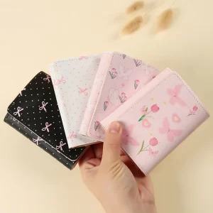 Women Cute Wallet Sweet Pink Three Fold Purse Card Holder for Girl New Travel Cash Coin Pouch Photo Card Bags